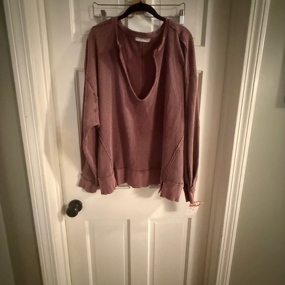 Free People Deep V-Neck Long Sleeve Top - Dusty Rose - Picture 1 of 2